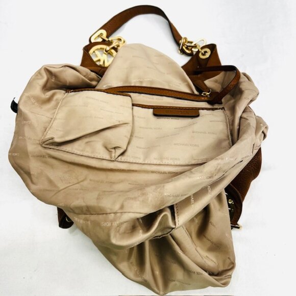 Large Michael Kors  Brown Carmel Leather Shoulder Hobo Handbag  With Scarf (2) - Picture 10 of 14